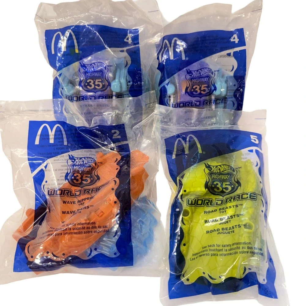 2003 McDonalds Hot Wheels Highway 35 World Race Toys Lot of 4 Sealed New